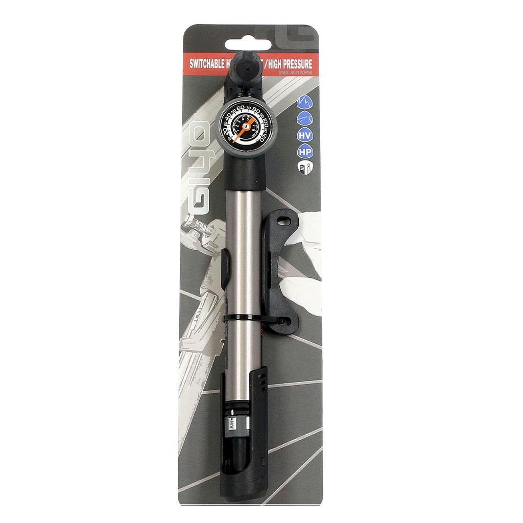 INFLADOR GIYO DE MANO ALUMINIO GP-993 MANOMETRO VALV 2 EN 1 ALTA PRESION