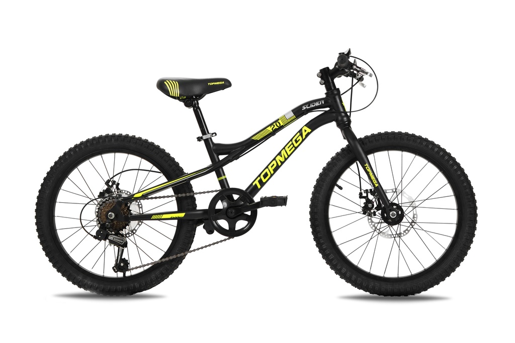 BICICLETA INFANTIL MTB TOPMEGA SLIDER ACERO R20" 7VEL NEGRO/AMARILLO