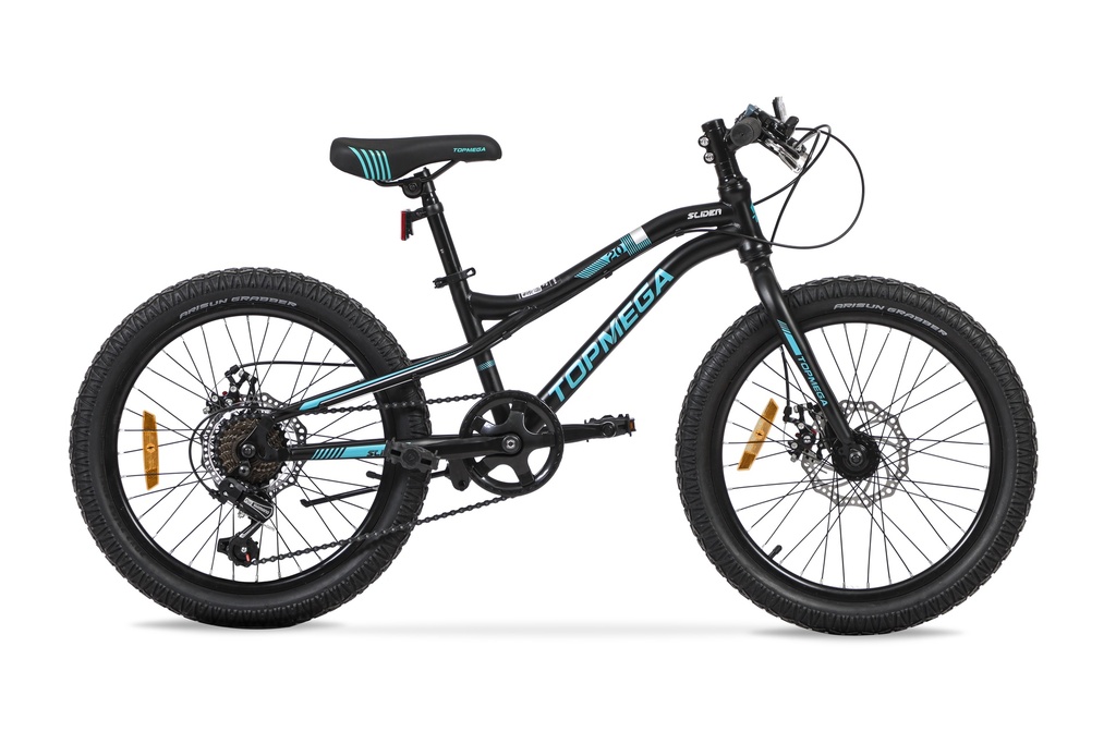 BICICLETA INFANTIL MTB TOPMEGA SLIDER ACERO R20" 7VEL NEGRO/CELESTE