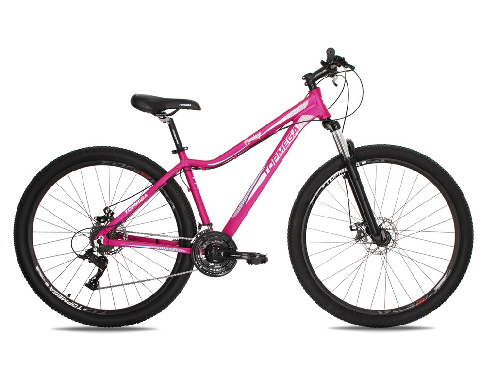 BICICLETA MTB TOPMEGA FLAMINGO ALUMINIO R29 21VEL SHIMANO TOURNEY FUCSIA/BLANCO TALLE M