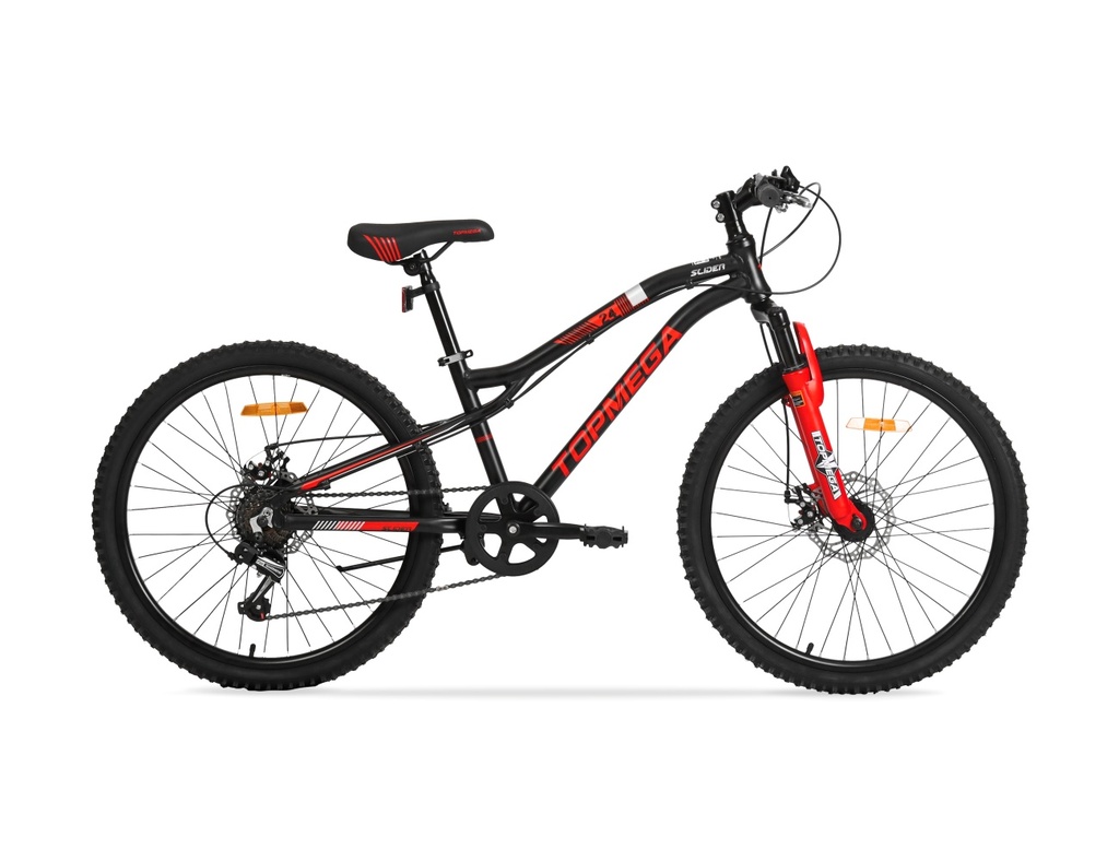 BICICLETA INFANTIL MTB TOPMEGA SLIDER ALUMINIO R24 7VEL NEGRO/ROJO
