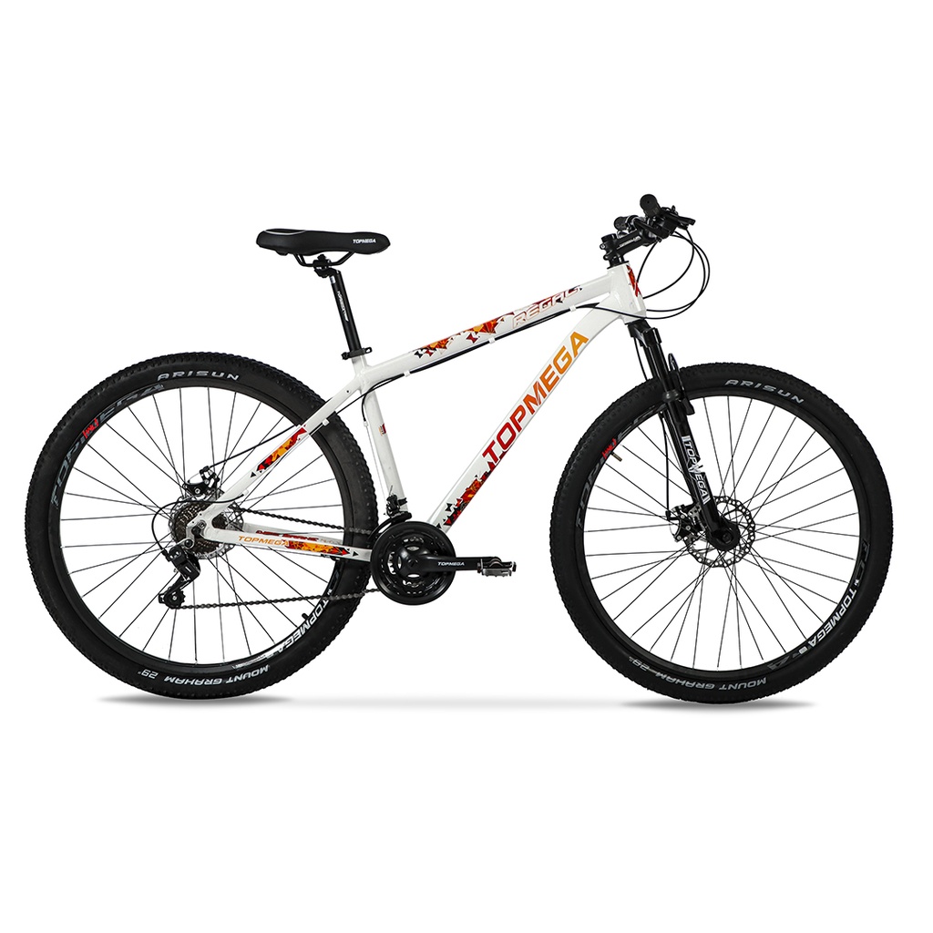 BICICLETA MTB TOPMEGA REGAL ALUMINIO R29" 21VEL SHIMANO TOURNEY BLANCO/ROJO/NARANJA TALLE L