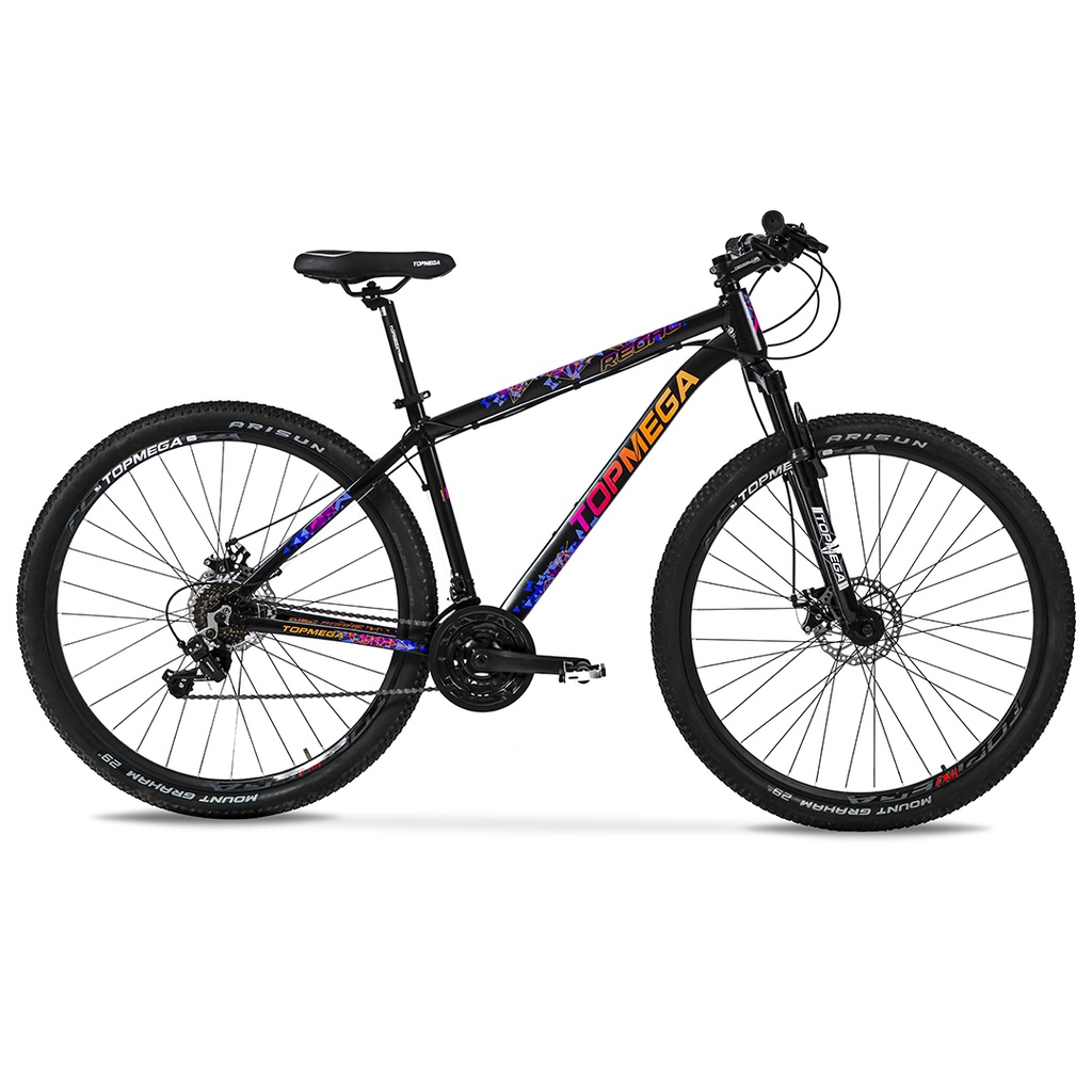 BICICLETA MTB TOPMEGA REGAL ALUMINIO R29" 21VEL SHIMANO TOURNEY NEGRO/FUCSIA/NARANJA TALLE S