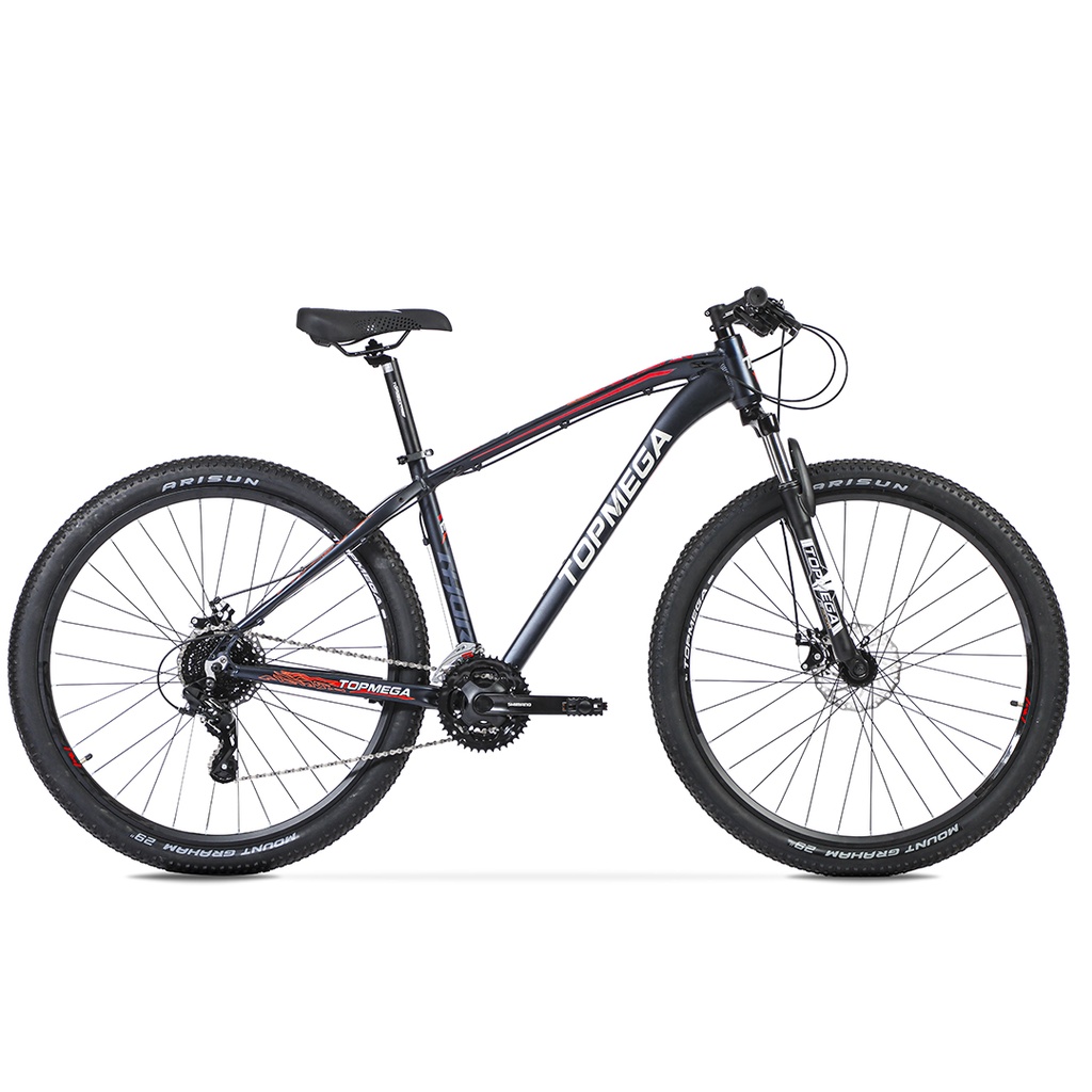 BICICLETA MTB TOPMEGA THOR ALUMINIO R29" 24VEL SHIMANO TOURNEY NEGRO/BLANCO/NARANJA TALLE M