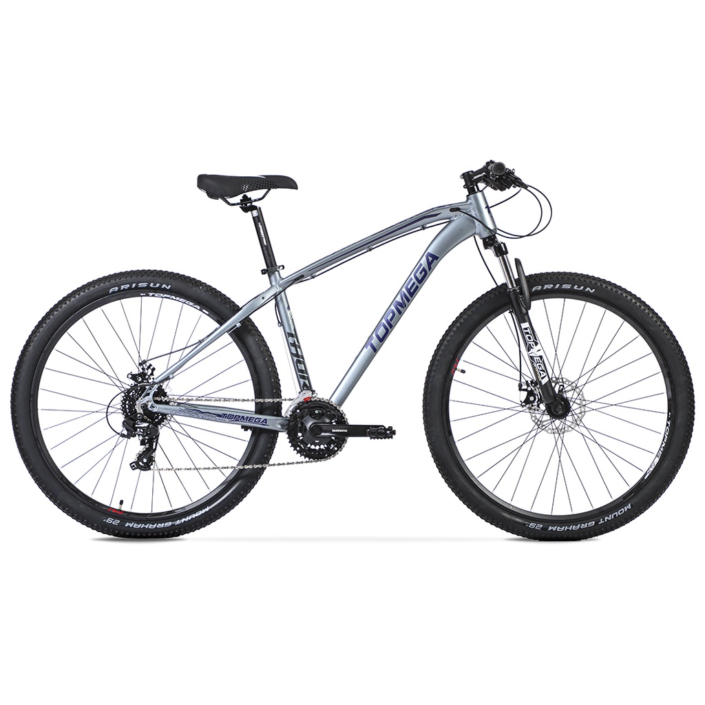 BICICLETA MTB TOPMEGA THOR ALUMINIO R29" 24VEL SHIMANO TOURNEY GRIS/VIOLETA/NEGRO TALLE M