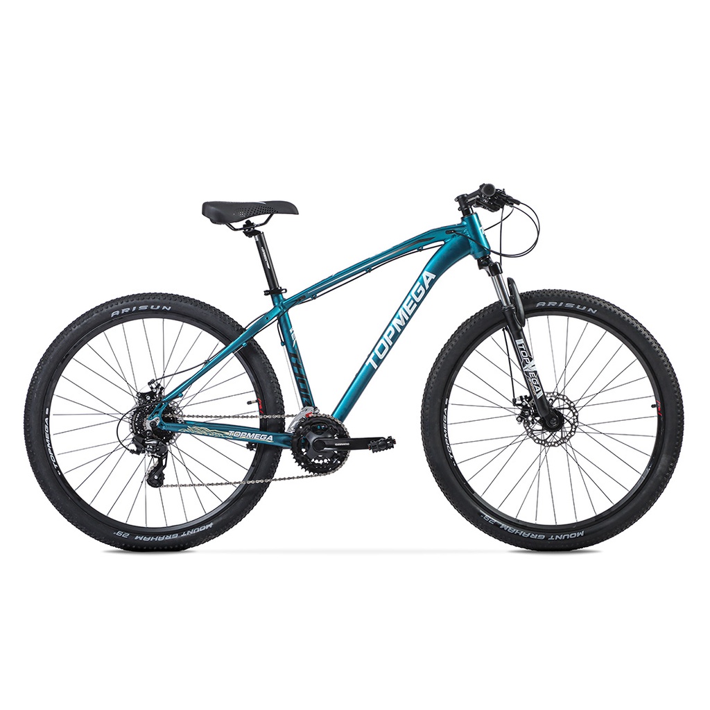BICICLETA MTB TOPMEGA THOR ALUMINIO R29" 24VEL SHIMANO TOURNEY AZUL/BLANCO/AMARILLO TALLE M