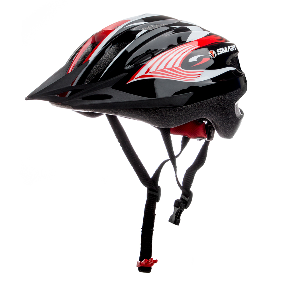 CASCO MTB SMART 16 VENTILACIONES C/VISERA 52-58 CM NEGRO/ROJO