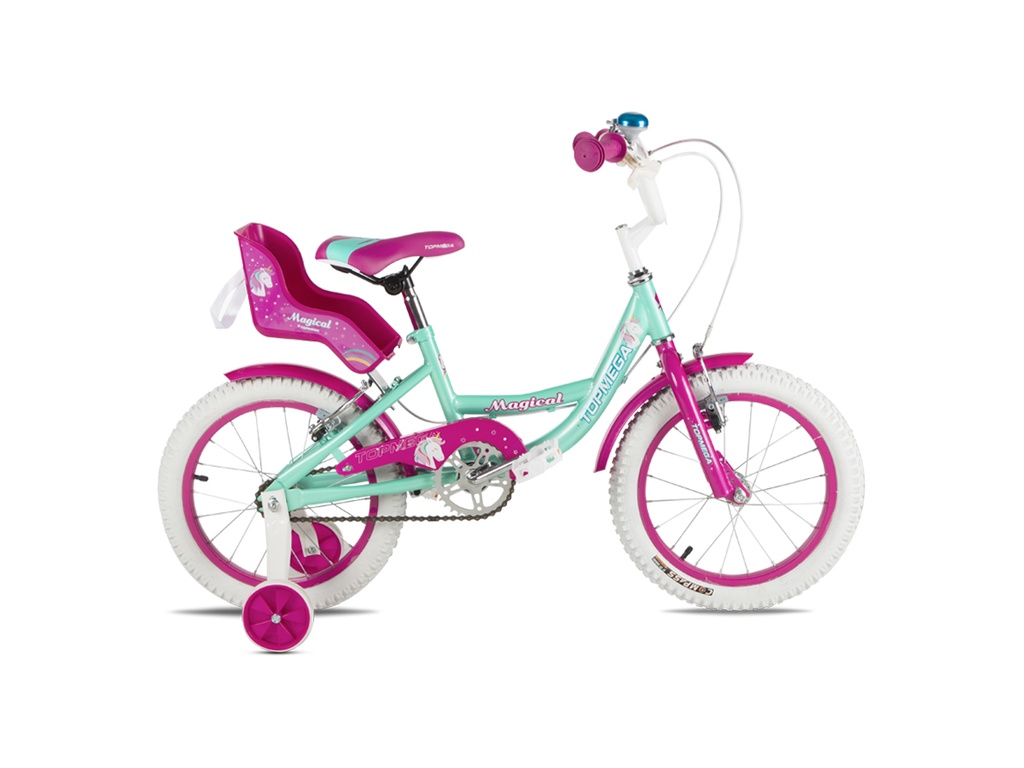 BICICLETA INFANTIL TOPMEGA MAGICAL NENA ACERO R16" 1VEL CELESTE LIQ