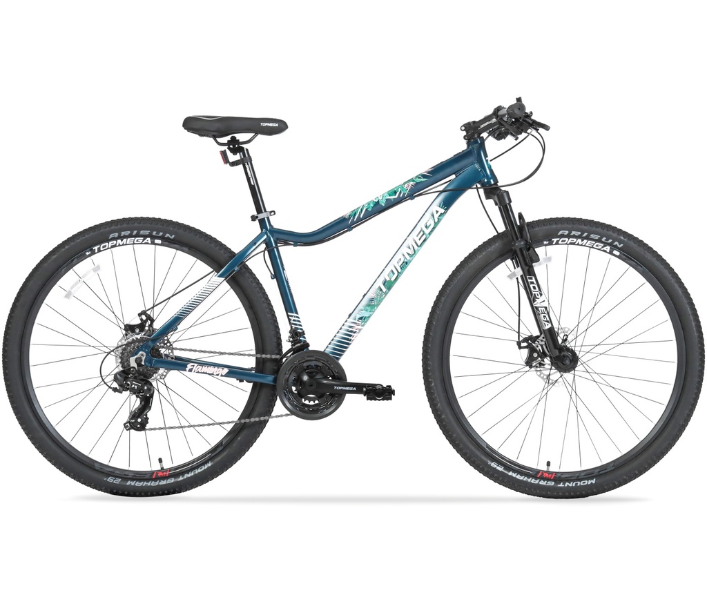 BICICLETA MTB TOPMEGA FLAMINGO ALUMINIO R29 21VEL SHIMANO TOURNEY AZUL/BLANCO/VERDE TALLE S