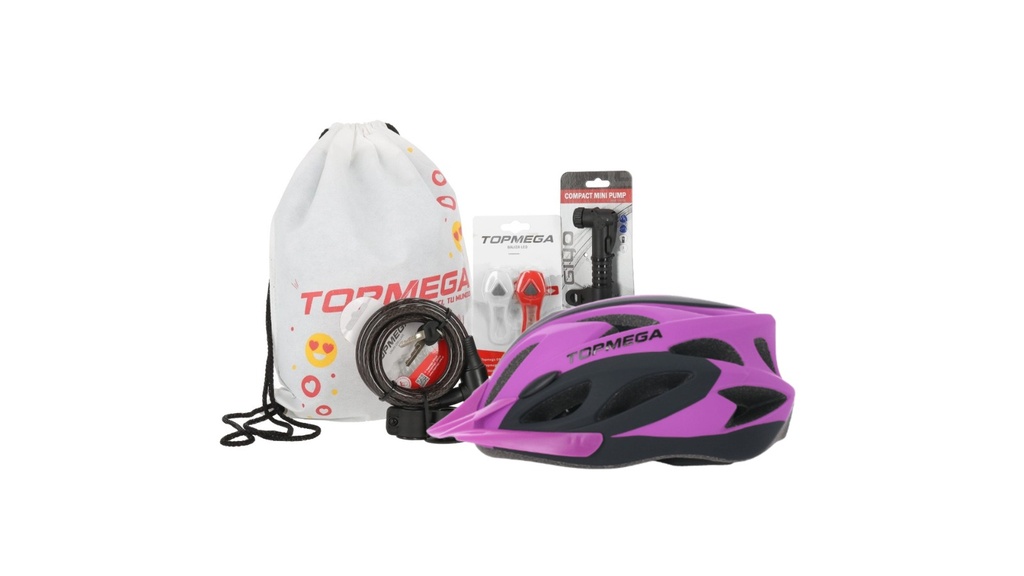 KIT DE SEGURIDAD TOPMEGA CON MOCHILA CASCO ROSA/NEGRO L - FULL